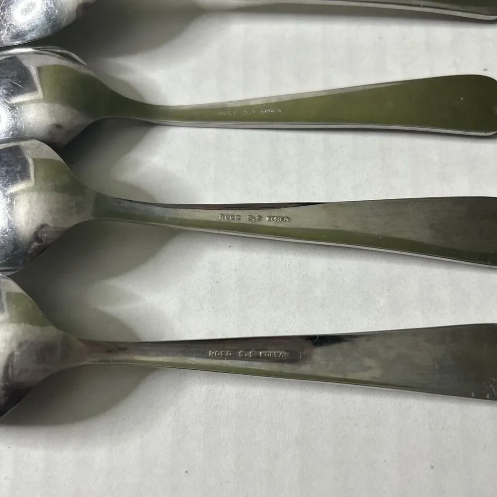 Rocco Spoon Set Of 5 Lot tablespoon? size FLAWED-ALL Damaged and Discolored Worn